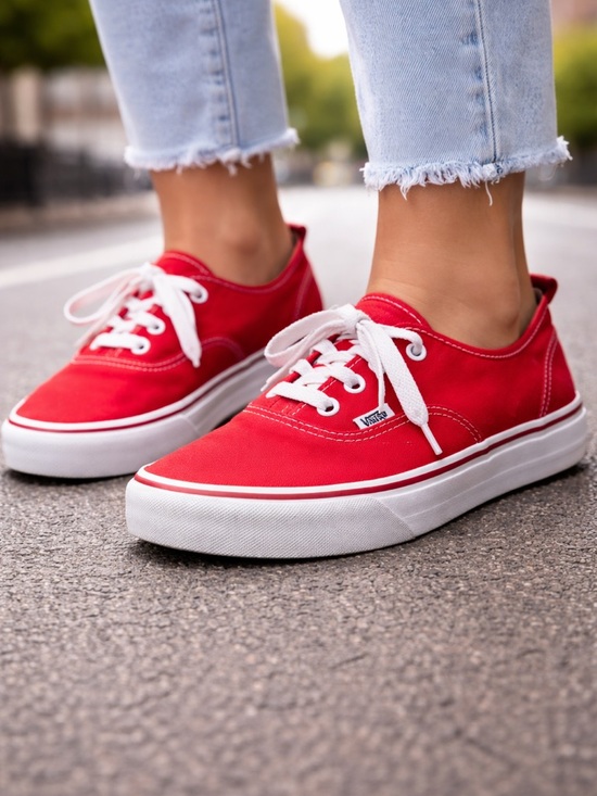 Vans Shoes - Vans Low-Top Canvas Sneakers in Red and White